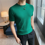 Men Short Sleeve T-Shirt Solid Color Simple Knitwear T-shirt
