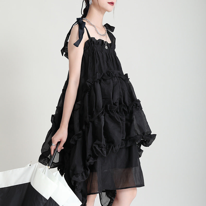 Fairy Dress Summer Sling Irregular Cake Dress Mesh Lace Pleated Fairy First Love Dress