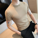 Men Short Sleeve T-Shirt round Neck Knitted T-shirt