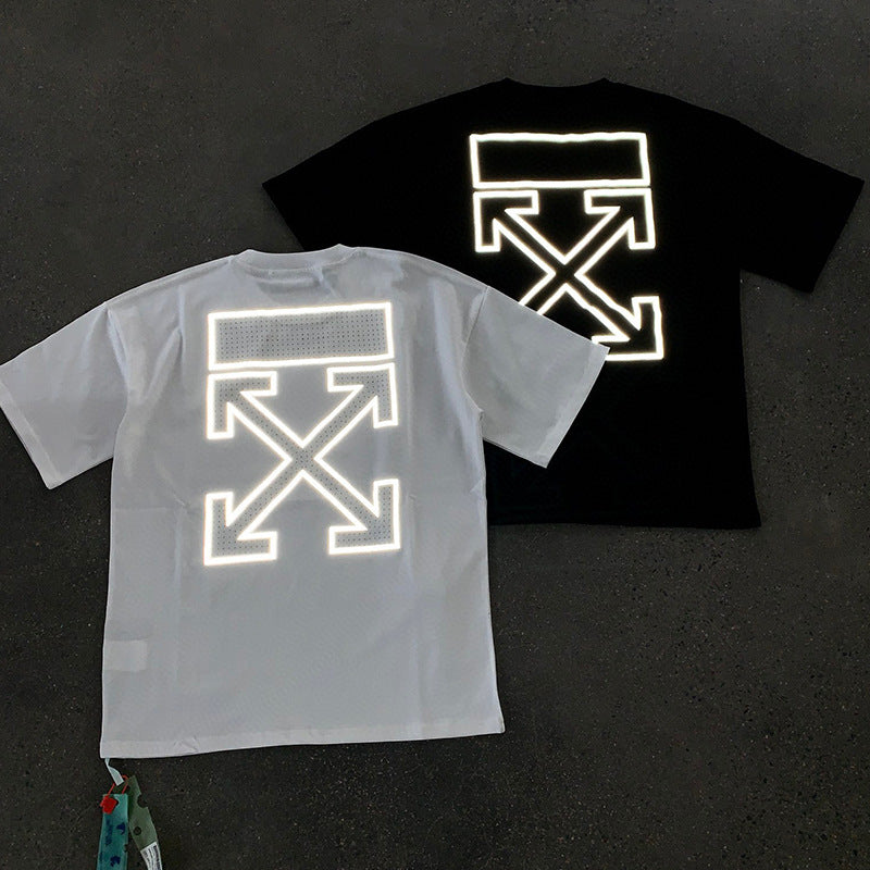 Off White T Shirts Reflective Arrow Men's and Women's Same Style Short Sleeve T-shirt