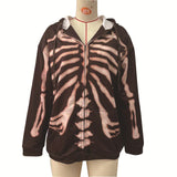 Skull Hoodie Long Hooded Jacket Halloween Skull Print Zipper Jacket