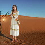 Beth Dutton Bohemian Dress Winter Autumn Midi Dresses Embroidered French Dress Square Collar Midi Dress
