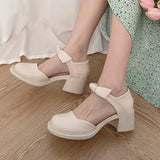 Nude Block Heel Sandals Bow High Heels