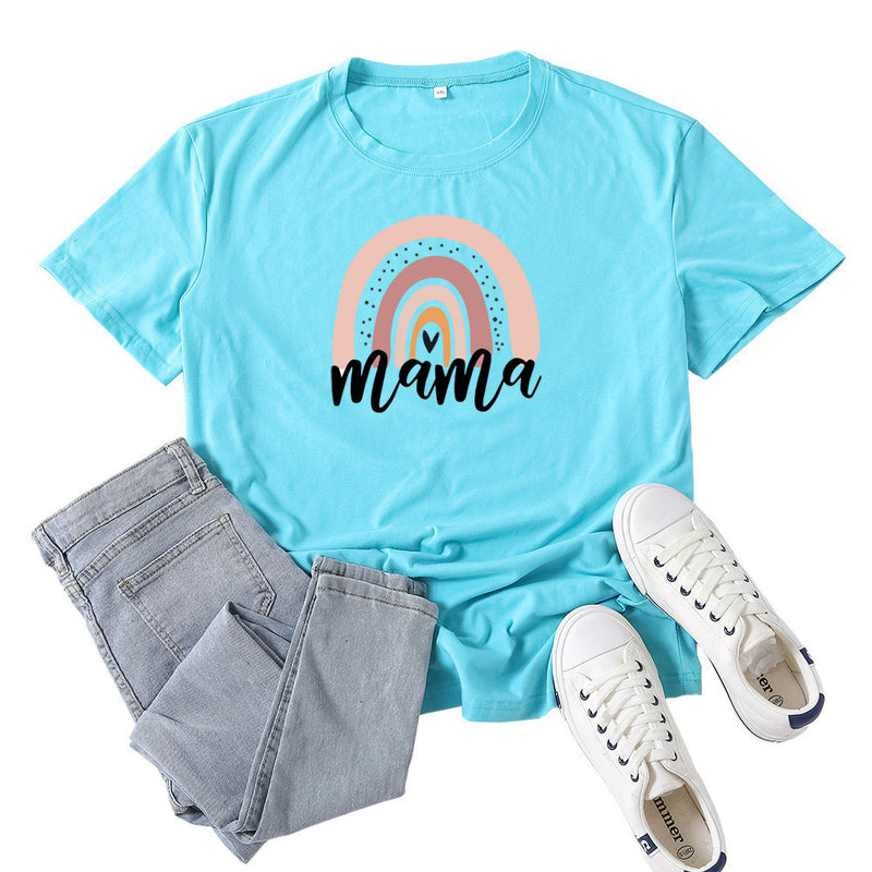 Boy Mama T Shirts Rainbow Mama Pattern Printed Short Sleeve T-shirt