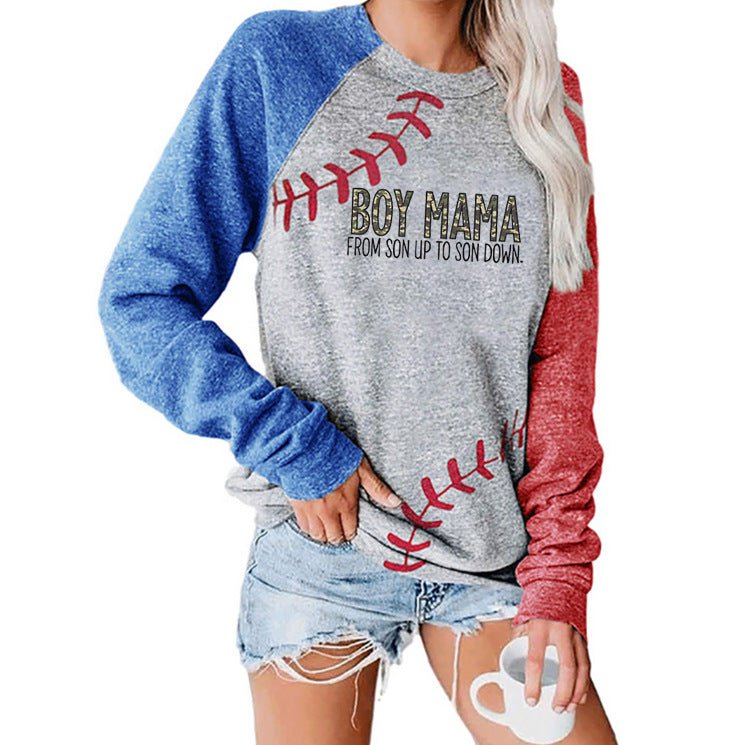 Boy Mama Boy Mama Letter Print Loose Long Sleeve Sweater