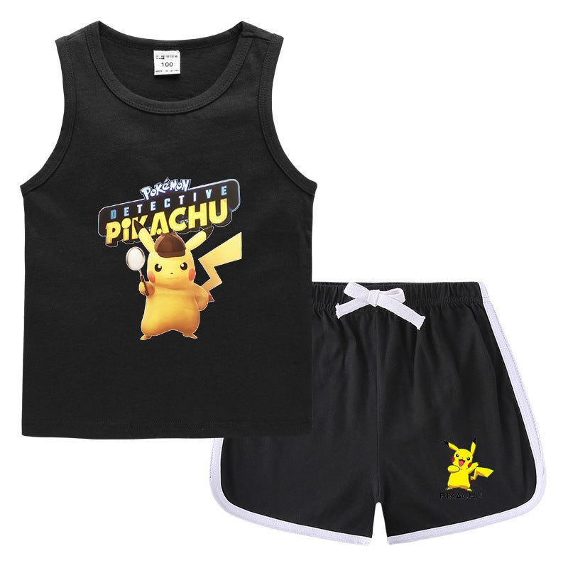 Children Pokemon Pikachu Tshirts & Shorts Leisure Sports Suction Suit Neutral