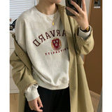Harvard Sweatshirt Vintage Loose Letter Embroidery Circle Cotton round Neck Long Sleeve Pullover Hoodie