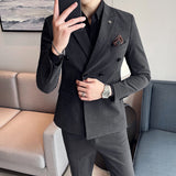 Double Brewed Seersucker Suit Fall Winter Men Suit Slim Fit Casual Dress
