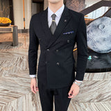 Double Brewed Seersucker Suit Autumn Men's Suit Slim Striped