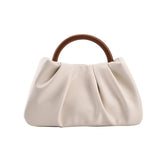 The Teacher Tote Pleated Wooden Handle Cloud Portable Women's Bag Crossbody Mini Bag