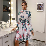 Bohemian Beach Dress Floral Chiffon round Neck