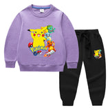 Children Pokemon Pikachu Hoodie & Pant Set Two-Piece Solid Color Baby Cotton Sweater Set