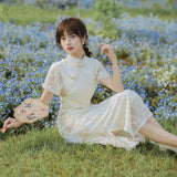 Women Cottagecore Dress Vintage Embroidered Girl Dress Elegant