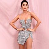 Women Exotic Dresses Sexy Mesh Sequins Sheath Evening Dress Dress