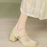 Nude Block Heel Sandals Vintage Leather Shoes