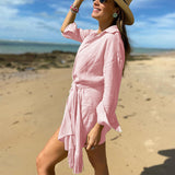 Women Bohemian Dress Spring and Summer Women's Clothing Long Sleeve Lapel Vacation Style Cotton and Linen Dress