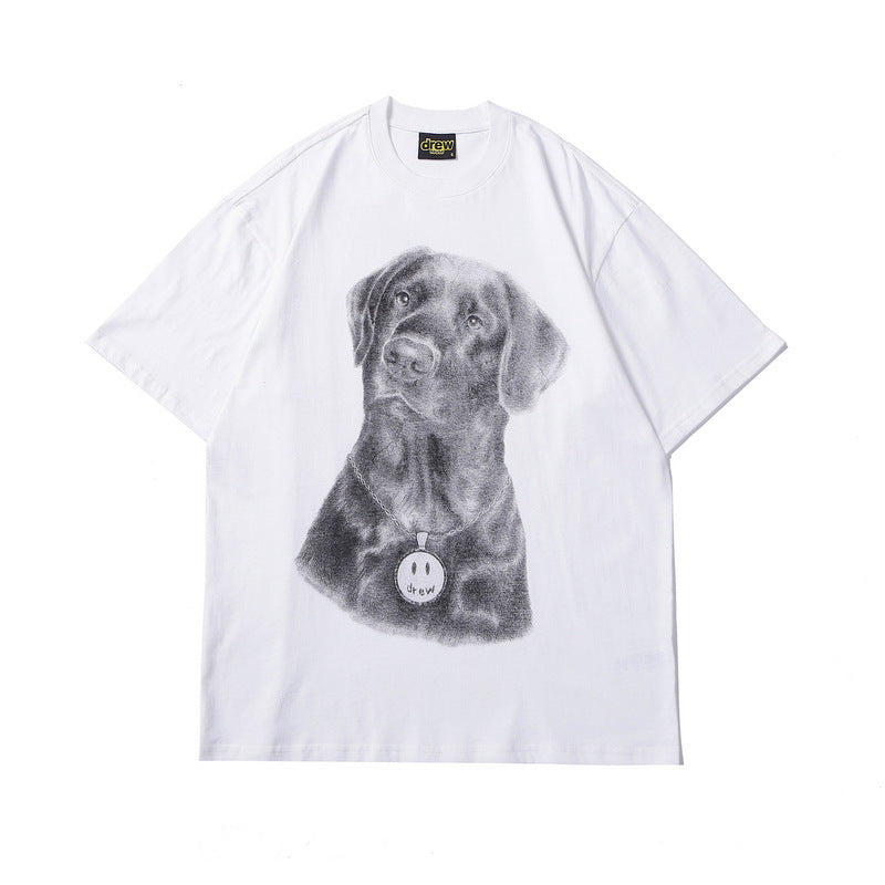 We11done T Shirt Drew Brado Dog Smiley Face Print Loose Solid Color Men's and Women's round Neck Short Sleeve