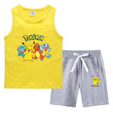 Children Pokemon Pikachu Tshirts & Shorts Vest Middle Pants Sports Casual Bottoming Shirt Two Pieces