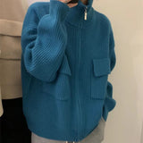 Preppy Aesthetic Outfits Stand Collar Knitted Cardigan Female Women's Sweater Female