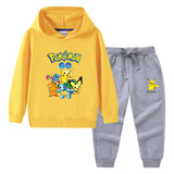 Children Pokemon Pikachu Hoodie & Pant Set Hooded Sweater Trousers Two-Piece Baby Cotton Sweater Suit