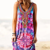 Women Bohemian Dress Summer Printed Sleeveless Dress