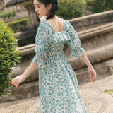 Women cottagecore Dress Vintage Midi Dress Summer Floral Beach Dress