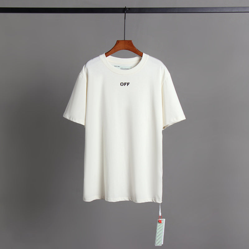 off Ow White T Shitrs Flower Series round Neck Pullover Short Sleeve