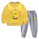 Children Pokemon Pikachu Hoodie & Pant Set Fleece Lined Padded Warm Keeping Winter Clothes Sweatershirt Suit