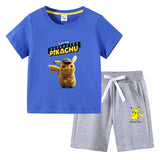 Children Pokemon Pikachu Tshirts & Shorts Cotton Short Sleeve Shorts Suit Two Neutral