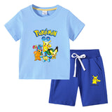 Children Pokemon Pikachu Tshirts & Shorts Cotton Short Sleeve Shorts Two Pieces Neutral
