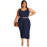 Women Plus Size Co-Ords Skinny Sheath Sexy Lace-up Casual Two-Piece Suit