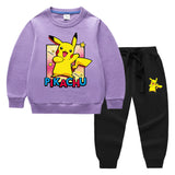 Children Pokemon Pikachu Hoodie & Pant Set Sweatshirt Set Solid Color Cotton Warm