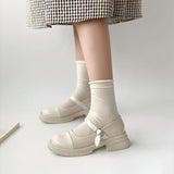 Nude Block Heel Sandals Retro British Style Mary Jane Leather Shoes