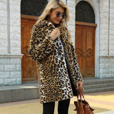 Beth Dutton Outfits Leopard Print Stud for Autumn and Winter Suit Collar Mid-Length Imitation Fur Coat Top Women