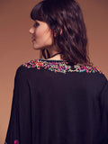 Women Top Summer V-neck Embroidered Cotton and Linen Bell Sleeve