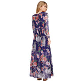 Women Plus Size Maxi Dresses Owl Print Long Sleeve Large Swing Chiffon Evening Long Dress