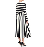 Women Plus Size Maxi Dresses Black and White Striped Long Sleeve Pullover Loose Long Dress