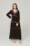 V-neck Embroidered Flower High Waist Bohemian Flare Sleeve Holiday Dress