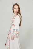 Women Dresses Embroidered V-neck Big Cuff Solid Color Dress