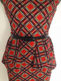 Women Plus Size Midi Dresses Vintage Red Plaid  Sleeveless Bodycon Dress