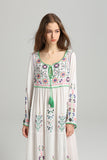Women Dresses Bohemian Fashionable Embroidered Flower Dress Lace-up Dress