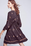Women Dresses Ethnic Style V-neck Embroidered Simple Loose Waist Dress