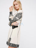 Ethnic Style V-neck Totem Embroidered Long Sleeve Loose Dress