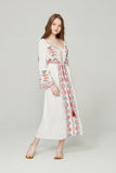 Women Dresses Embroidered V-neck Big Cuff Solid Color Dress