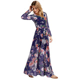 Women Plus Size Maxi Dresses Owl Print Long Sleeve Large Swing Chiffon Evening Long Dress