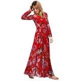 Women Plus Size Maxi Dresses Owl Print Long Sleeve Large Swing Chiffon Evening Long Dress