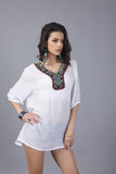 Women Plus Size Tops Embroidered Loose Short Sleeve Mid-Length Top