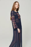 Women Dresses Embroidered Bell Sleeve Holiday Dress