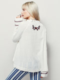 Embroidered Floral V-neck Lace-up Flower Shirt