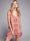 Women Dresses Ethnic Style Embroidered Colorful Hem Dress